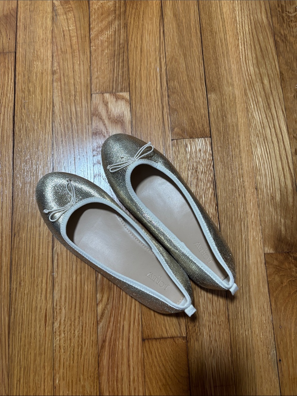 J. Crew Metallic Gold Ballet Flats with Bow Trim